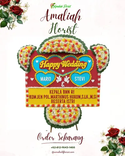 Karangan Papan Bunga Pernikahan di Saombo